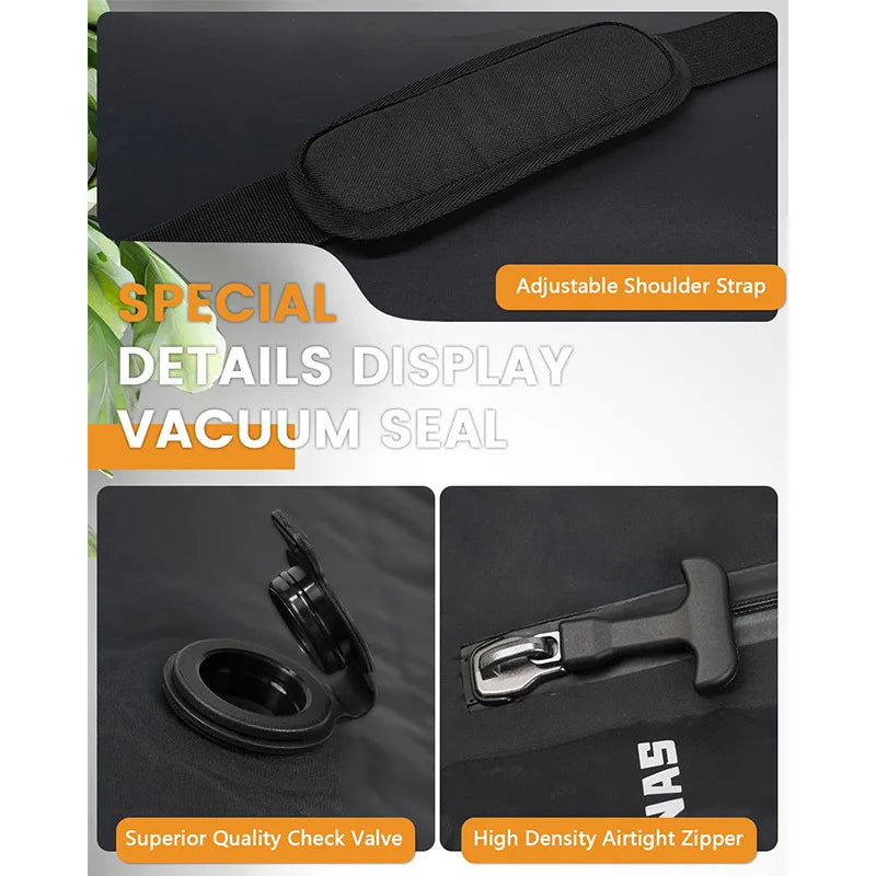 Air-Tight Vacuum Compression Travel Bag, Waterproof, Black - image 3