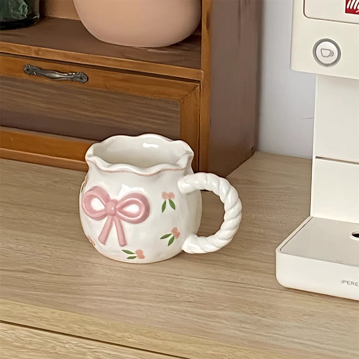 Handmade Ceramic Bow Mug with Irregular Shape, 350 ml - image 4