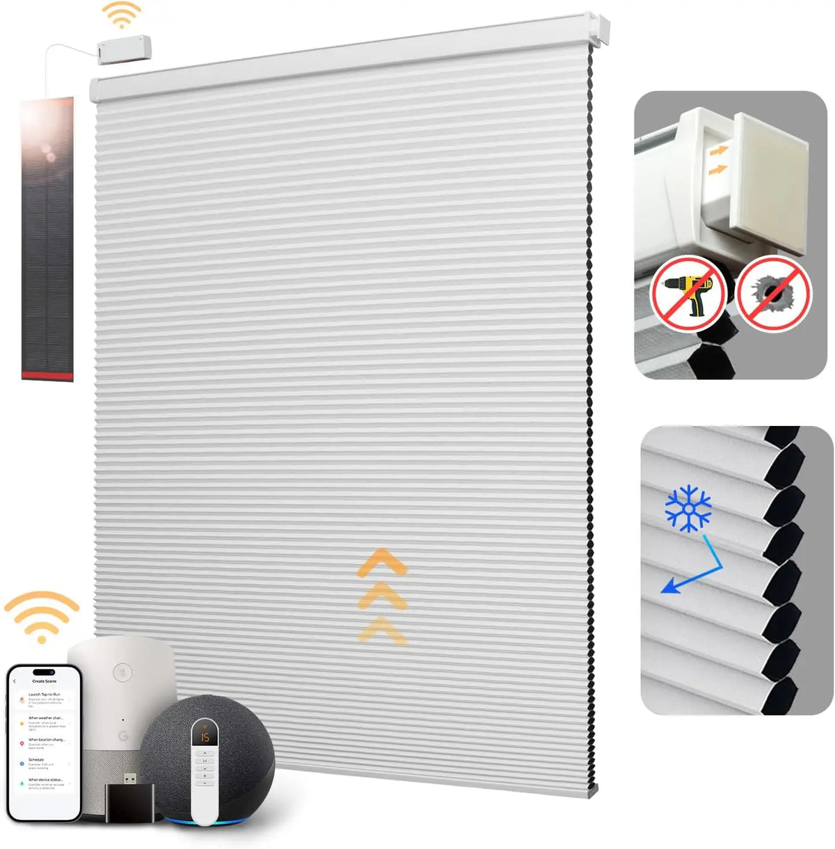 Motorized Blackout Cellular Shades, Battery and Solar, No Drill - image 8