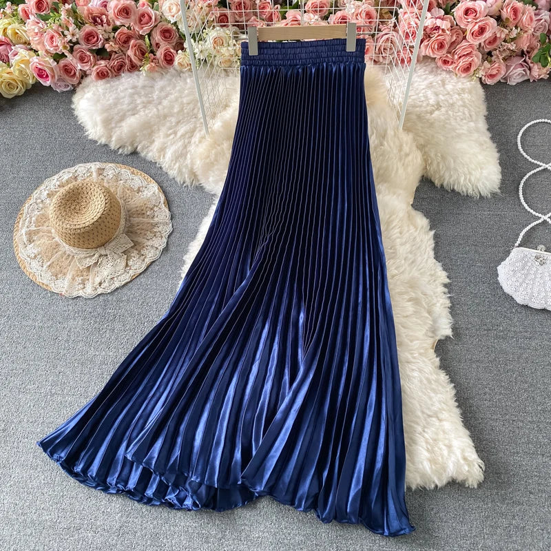 Accordion-Pleated A-Line Skirt, High Waist, Knee Length - image 9