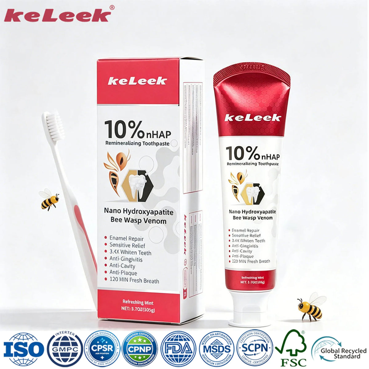 10% Nano-Hydroxyapatite Toothpaste with Bee Venom, Cool Mint, 105 g