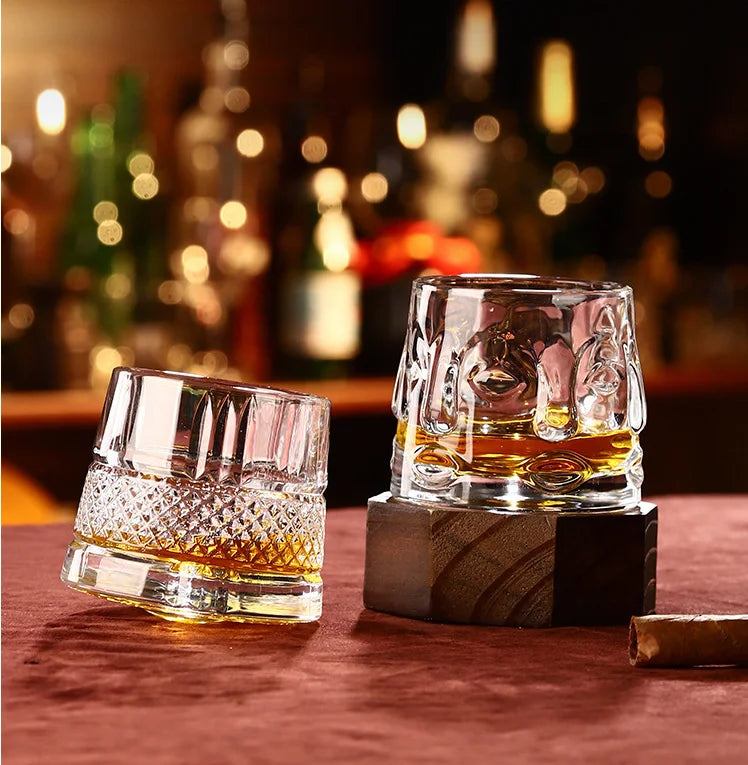 145 ml Embossed Diamond Rotating Rocks Glass with Heavy Base - image 6