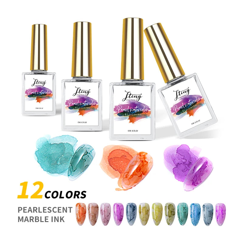 12 Rich Colors Pearlescent Marble Ink Gel Polish Creative Painting Water Blooming Gel