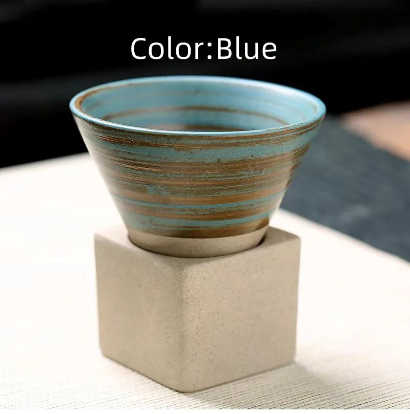 80 ml Retro Stoneware Espresso Cup with Base, Japandi Glaze - image 8