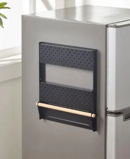 Metal Black Magnetic Fridge Spice Rack Organizer,Kitchen Refrigerator Storage Shelf