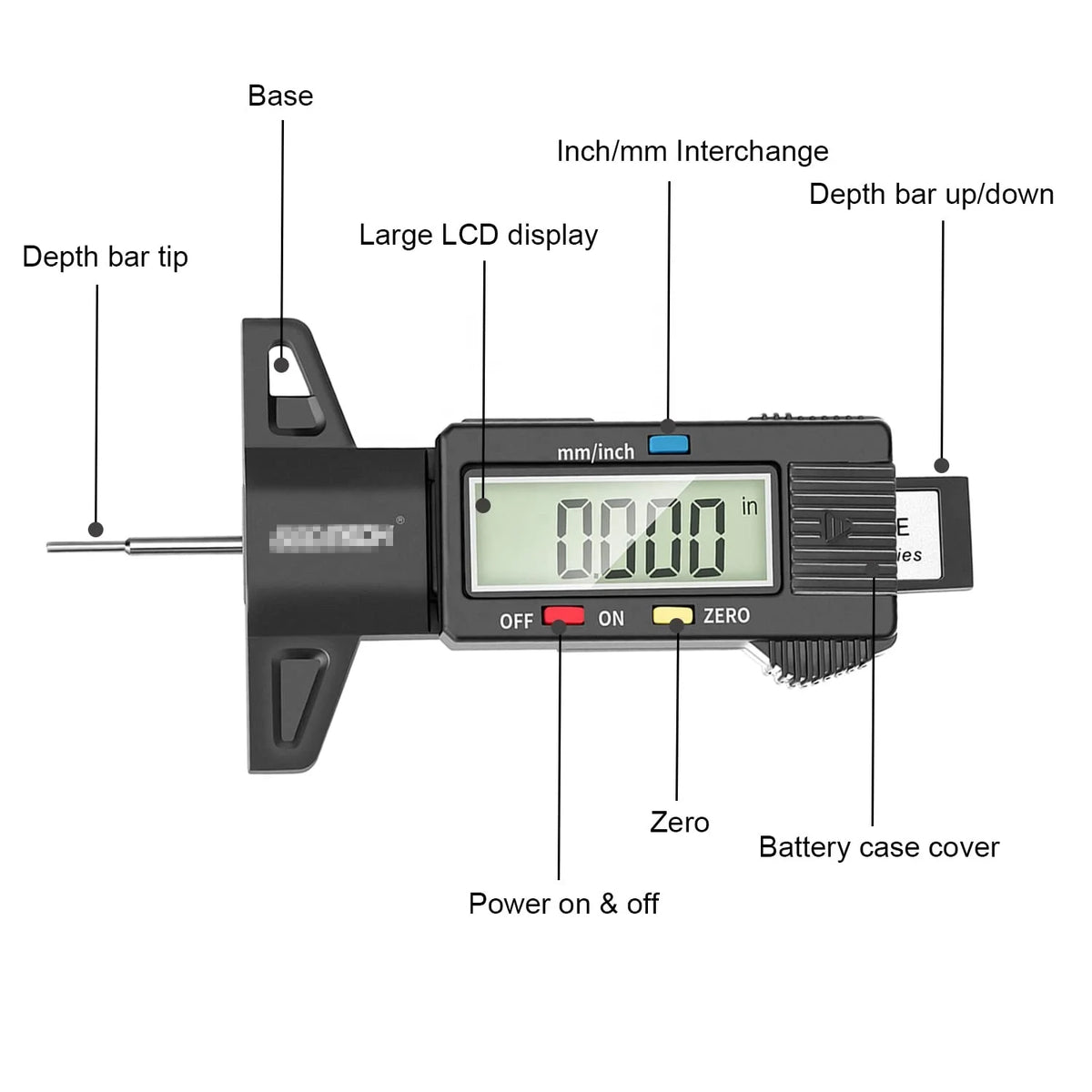 Black Digital Tire Tread Depth Gauge with Large LCD, 0-25.4 mm - image 2