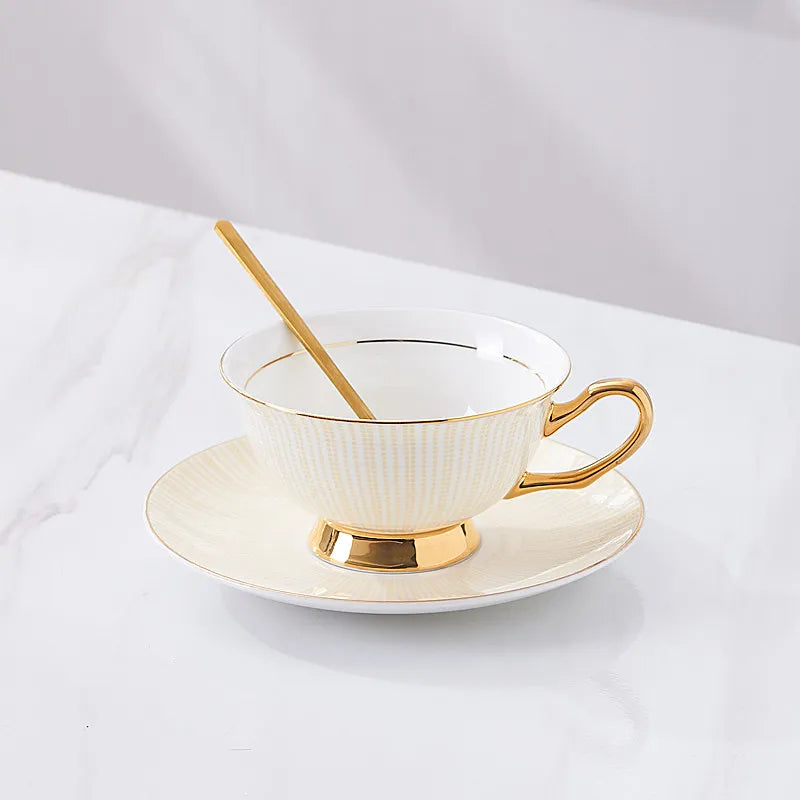 Nordic Striped Bone China Cup and Saucer Set with Golden Spoon - image 10