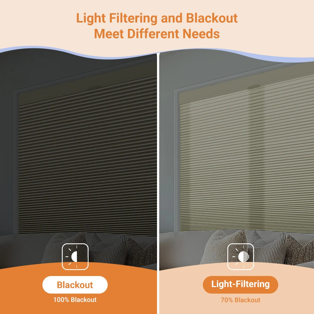 No-Drill Honeycomb Blackout Blinds, Top-Down Bottom-Up, 72" Tall - image 6