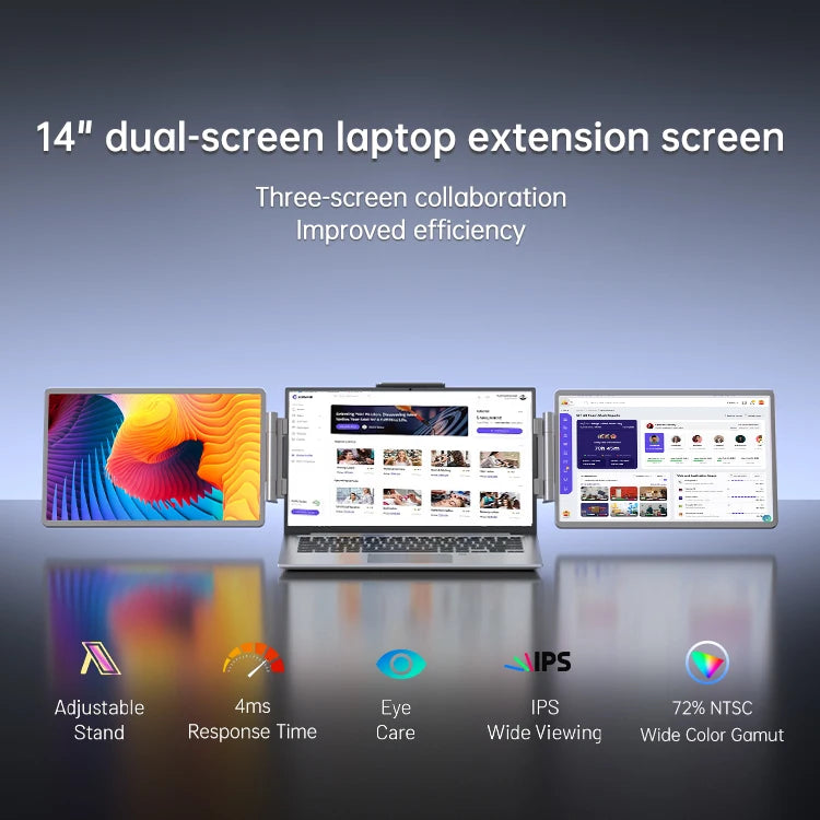 Dual 14" 1080p Laptop Screen Extender with Kickstand, 100% sRGB - image 3