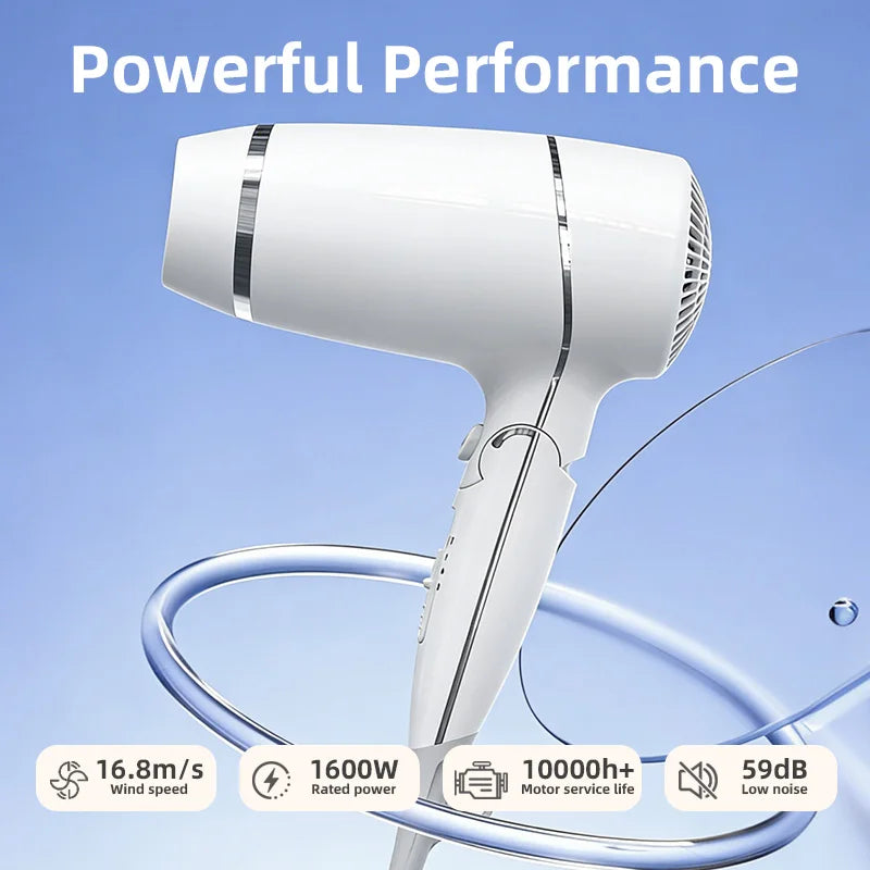 1800W Foldable Compact Hair Dryer with Hot/Cold Switch, US Plug - image 2