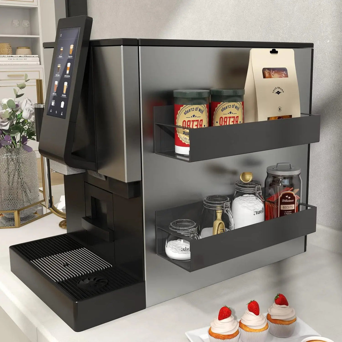 3-Tier Magnetic Fridge Spice Rack with Hooks, Black Iron, No Drill - image 3