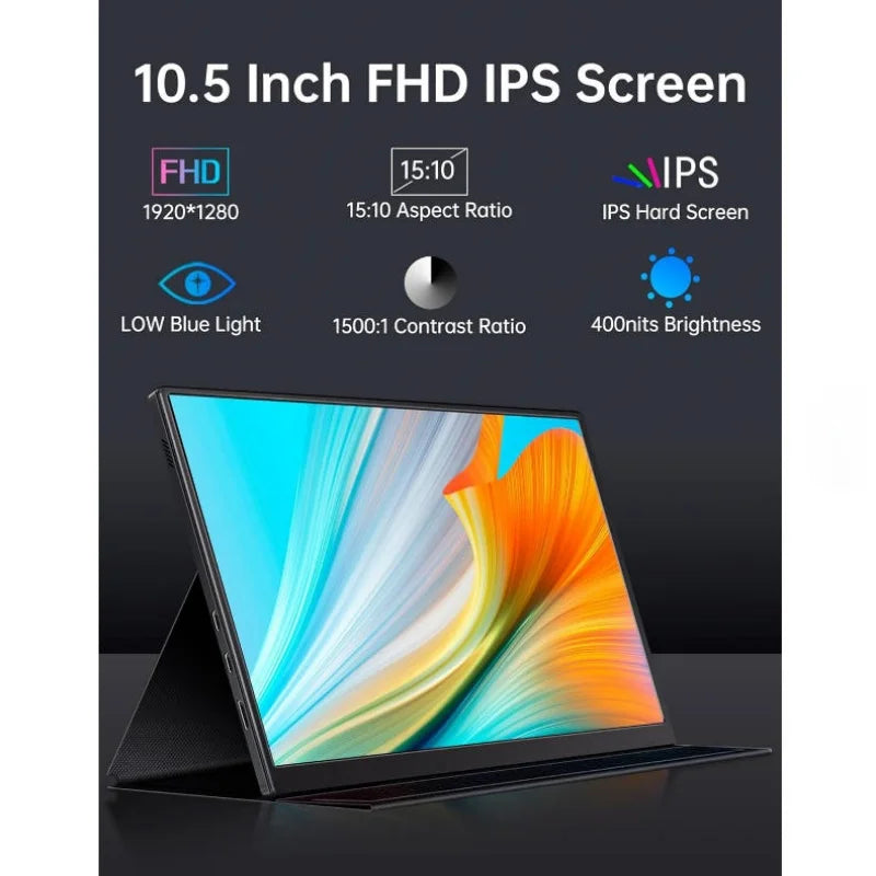 10.5 Inch Portable Monitor 1920x1280 FHD IPS Screen HDR Speaker Laptop Extender Display