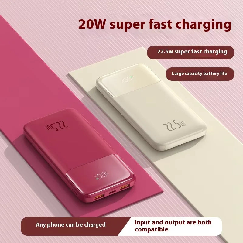 WM Large 20000mAh Ultra Slim Li-Polymer Power Bank LED Display Built-in 2 Cables PD 22.5W