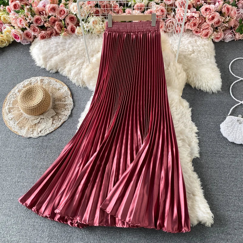 Accordion-Pleated A-Line Skirt, High Waist, Knee Length - image 2