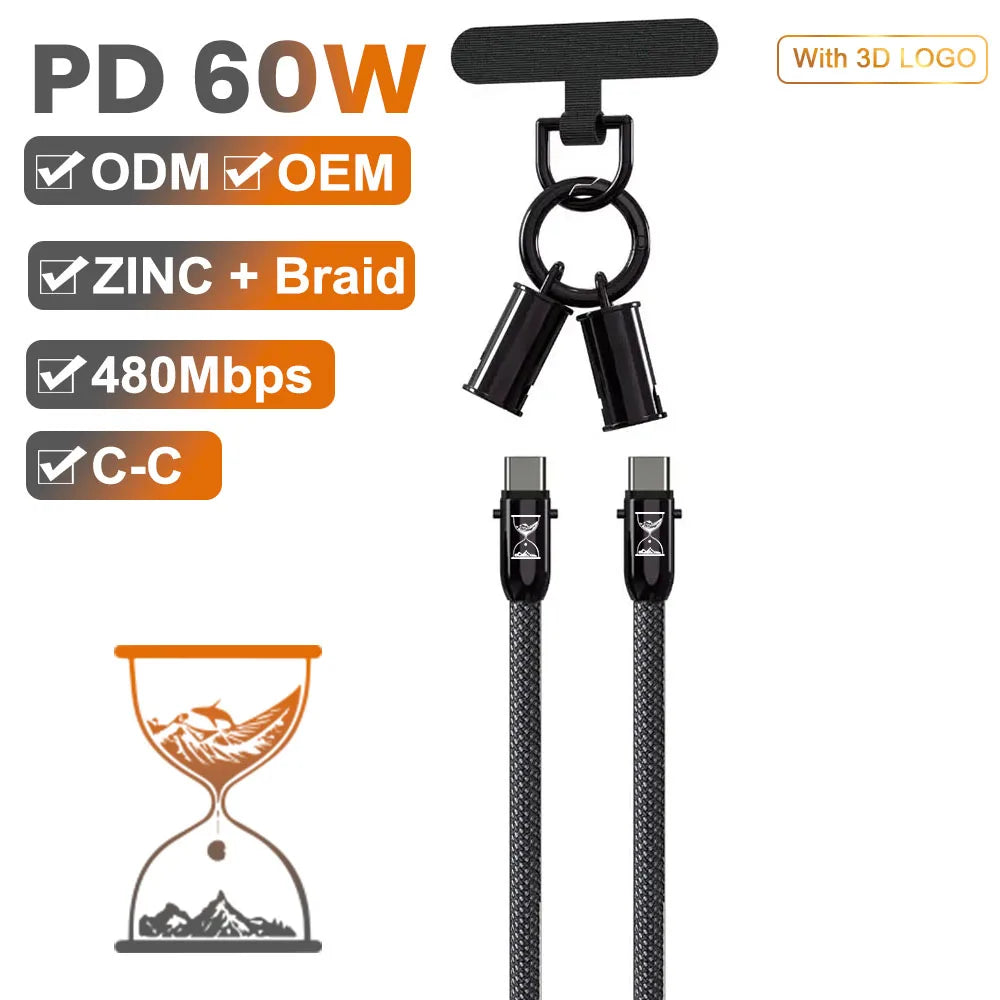 Phone Lanyard with Built-In USB-C Charging Cable, 0.3 m or 1.2 m