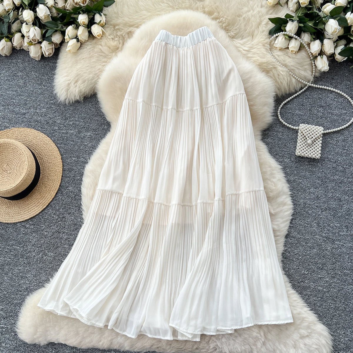 High-Waist Draped Pleated Maxi Skirt for Summer, Free Size - image 3