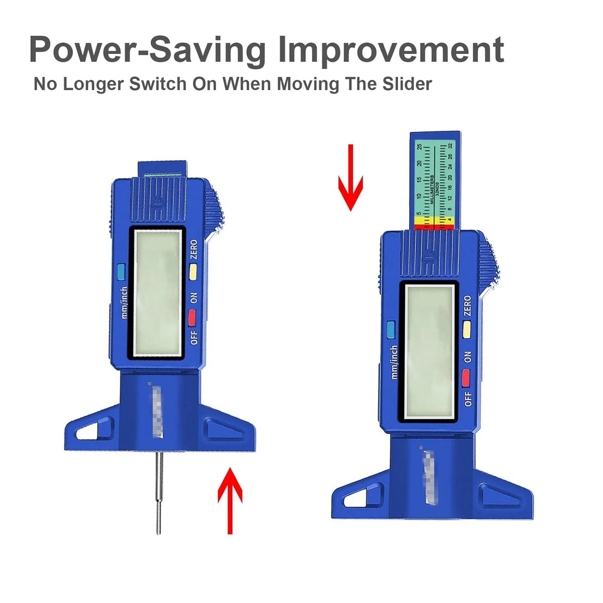 Blue Color Tire Tread Depth Measuring Tool in Inch/MM with Large LCD Display