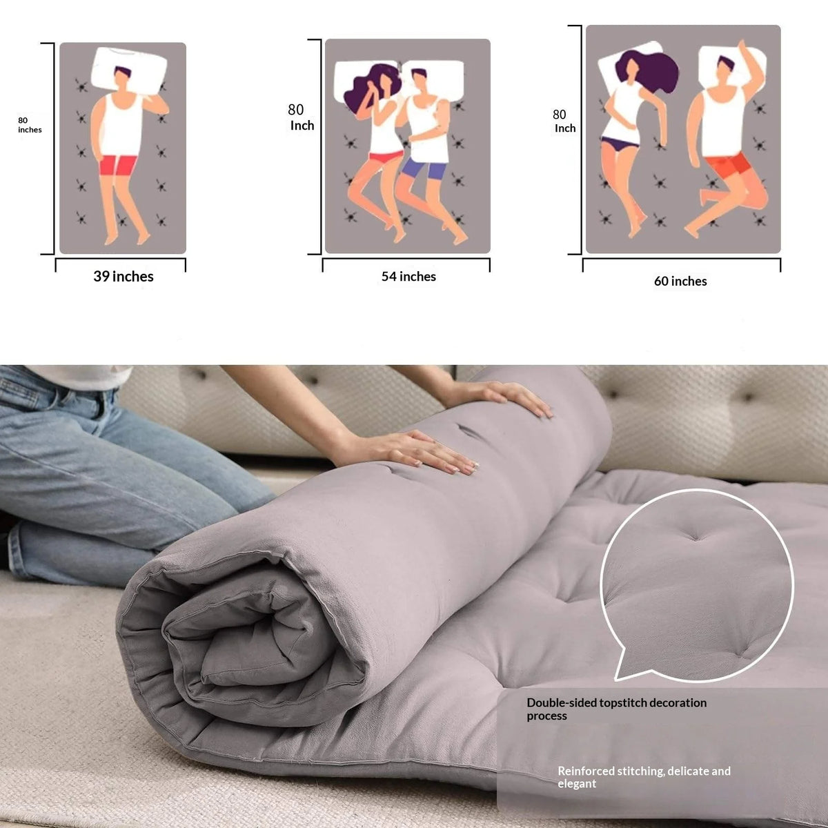 Foldable Soft Hybrid Tatami Sleeping Mat Cotton Japanese Floor Zabuton Mattress 7.62cm