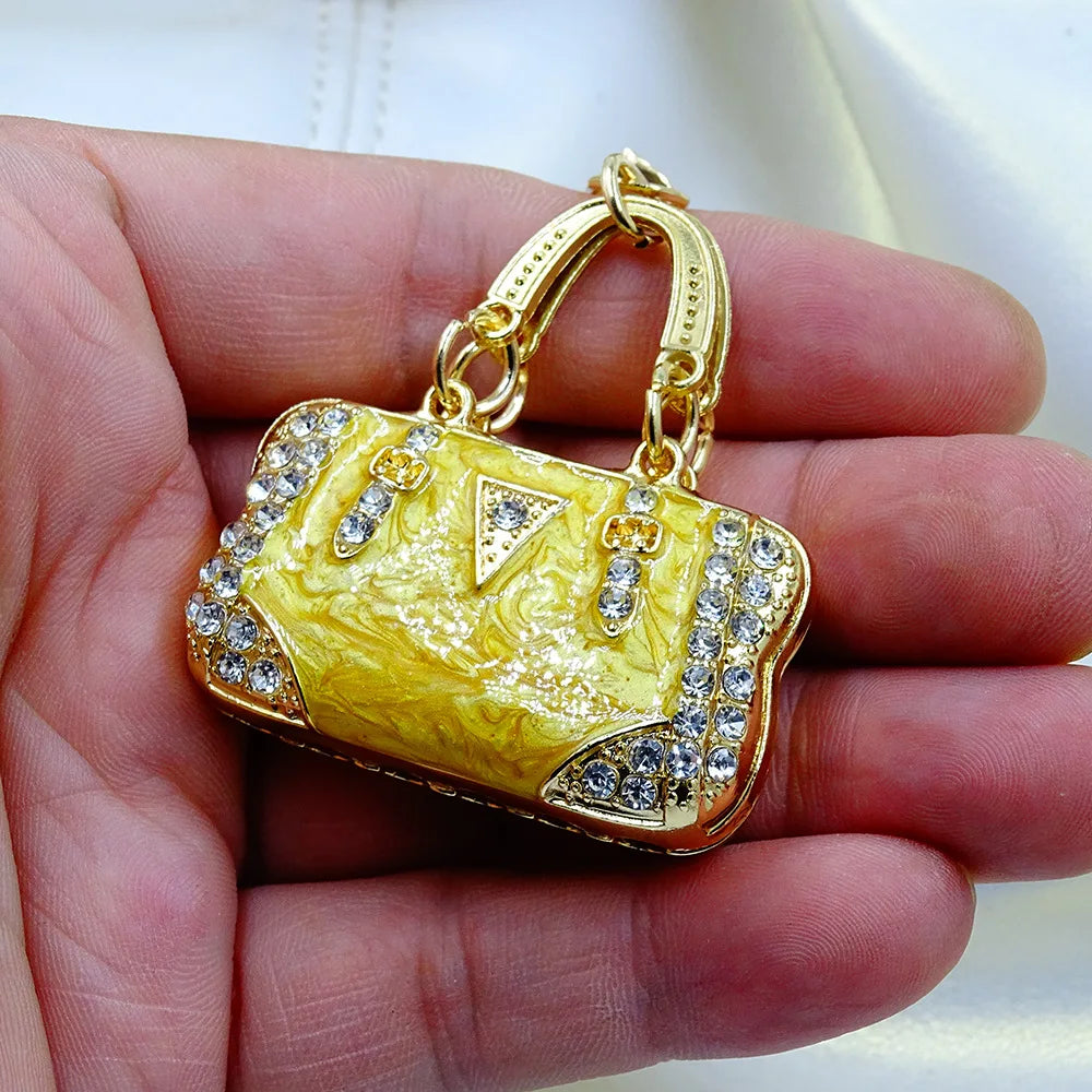 Enamel Mini Bag Keychain Charm with Rhinestones and Cloud Pattern - image 7