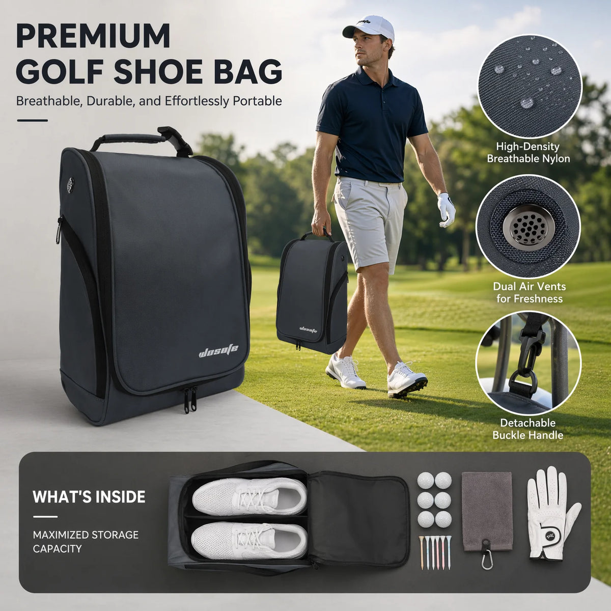 Lightweight Water-Resistant Nylon Golf Shoe Bag with Zipper - image 2