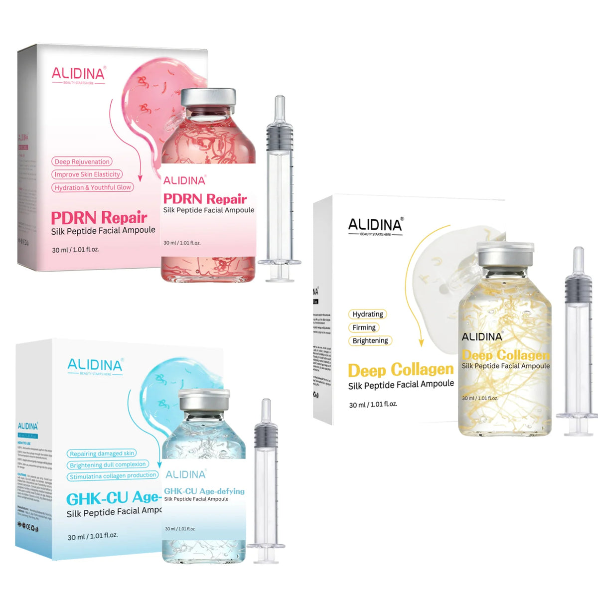 Silk Peptide Face Ampoule, 30 ml, PDRN, GHK-Cu or Collagen