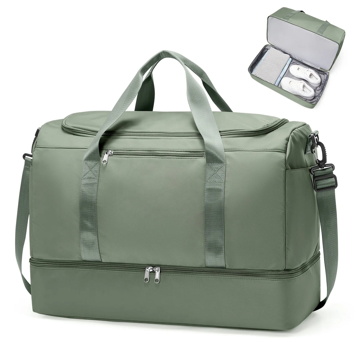Large Weekender Duffel Bag with Shoe Compartment, 50 x 36 x 25 cm