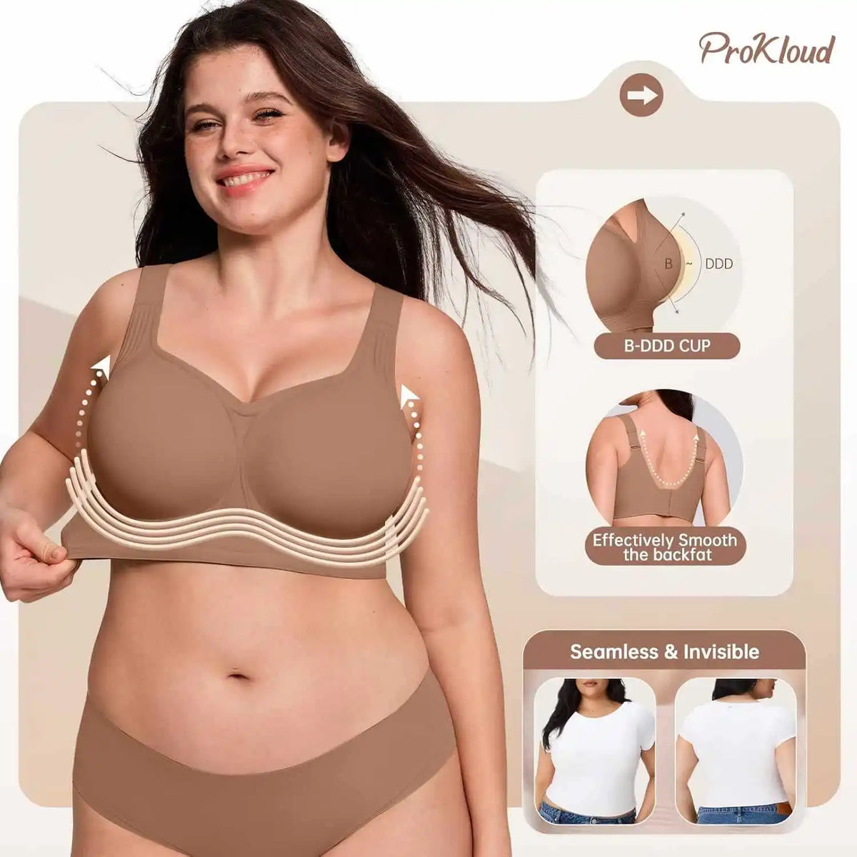 Deep V Seamless Jelly Bra, Wire-Free with Removable Pads, S–5XL