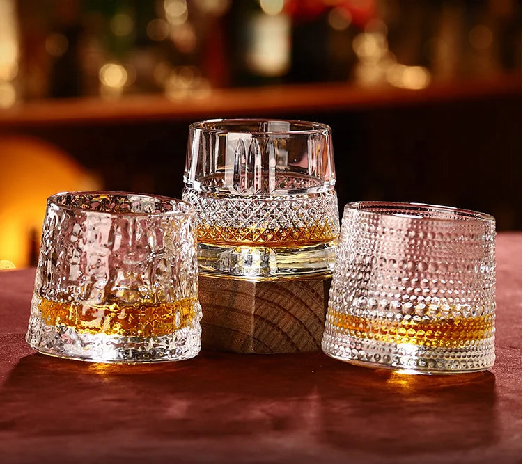 145 ml Embossed Diamond Rotating Rocks Glass with Heavy Base - image 3