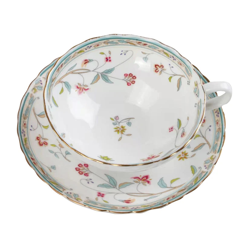 Vintage Floral Bone China Teacup and Saucer Set, 200 ml - image 7