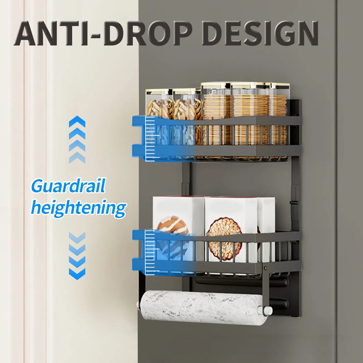 Foldable 3-Tier Magnetic Fridge Side Storage Rack, Carbon Steel - image 2