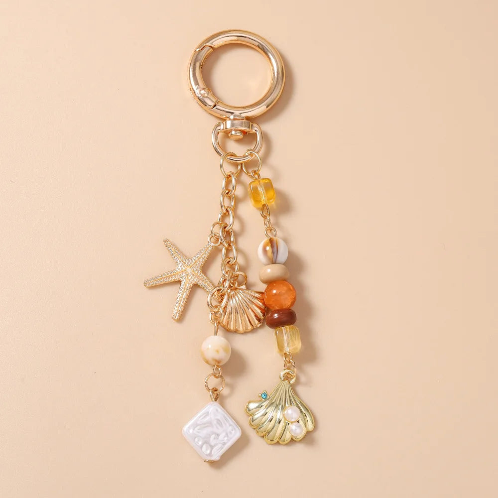 Pearl Beaded Starfish and Shell Keychain, Zinc Alloy Beach Charm - image 7