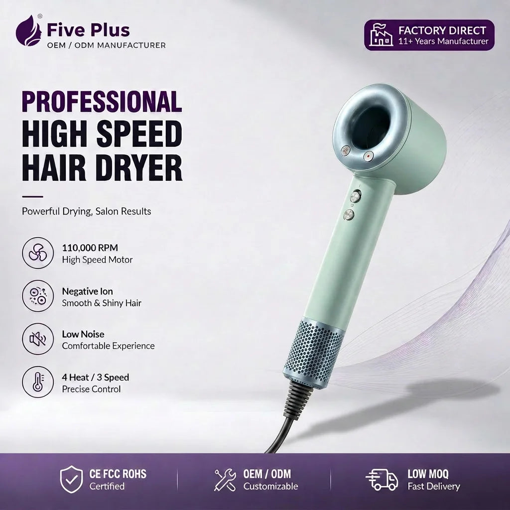 1600W Foldable Ionic Hair Dryer, 110,000 rpm Brushless DC Motor