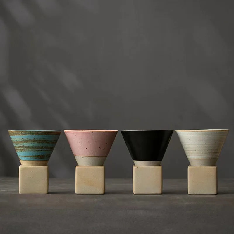 80 ml Retro Stoneware Espresso Cup with Base, Japandi Glaze - image 5
