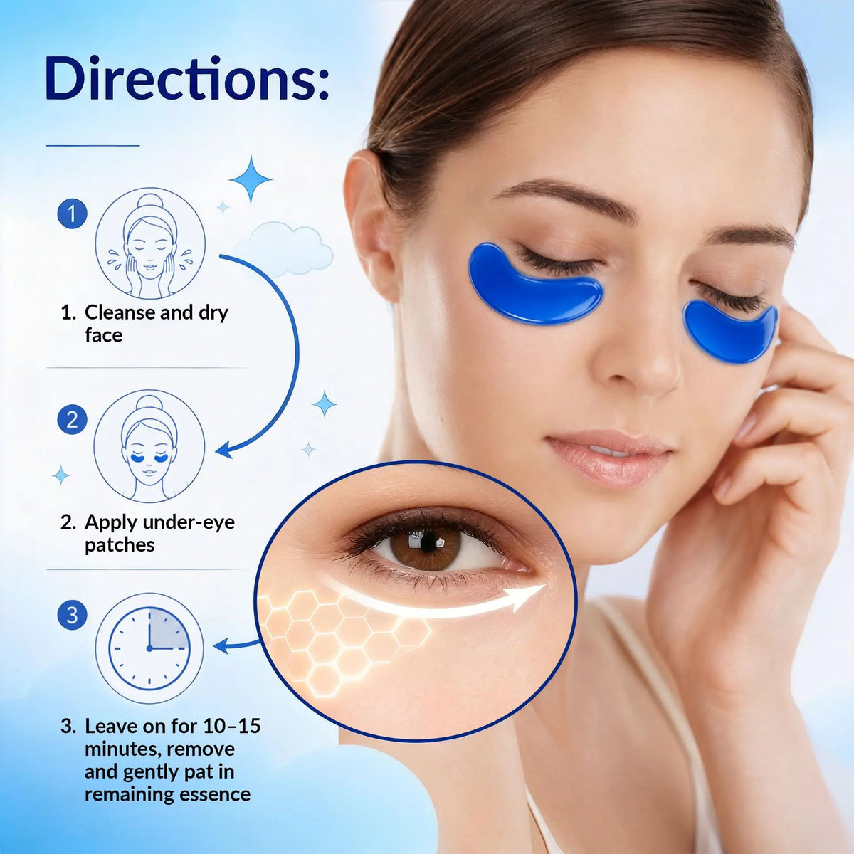 GHK-Cu Blue Copper Peptide Hydrogel Eye Patches 6 Pairs Under Eye Mask Hydrating Firming