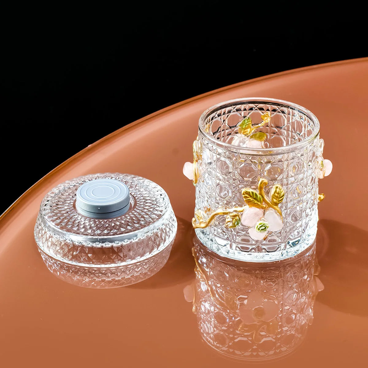 Rotating Glass Cup with Natural Crystal Inlay Handcrafted Luxury Whiskey Tumbler for Home
