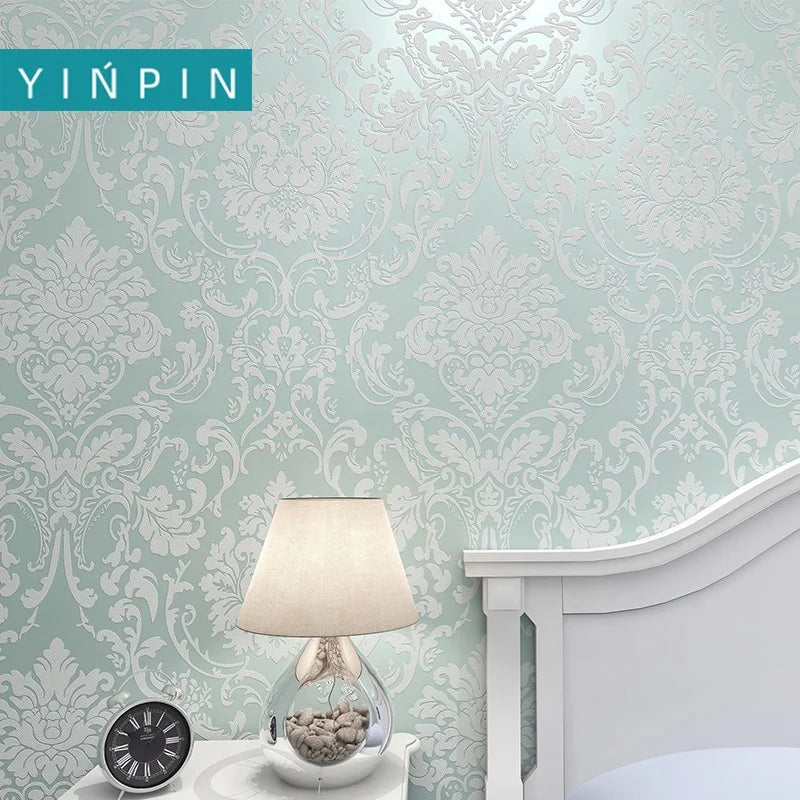 Cyan Print Self-adhesive Wallpaper Rolls Non-woven for Bedroom Decorate