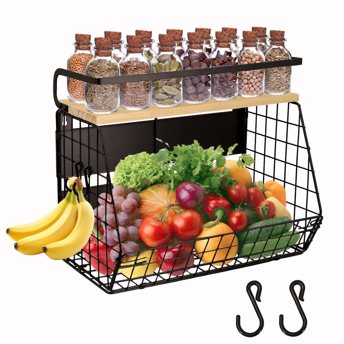 Magnetic Spice Rack with Large Container and Wood Lid Use As a Dish Rack in Kitchen