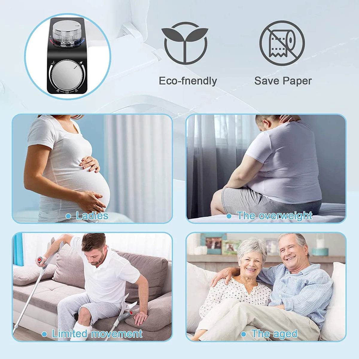 Cordless Bidet Toilet Seat with Dual Hot and Cold Spray, White ABS - image 6