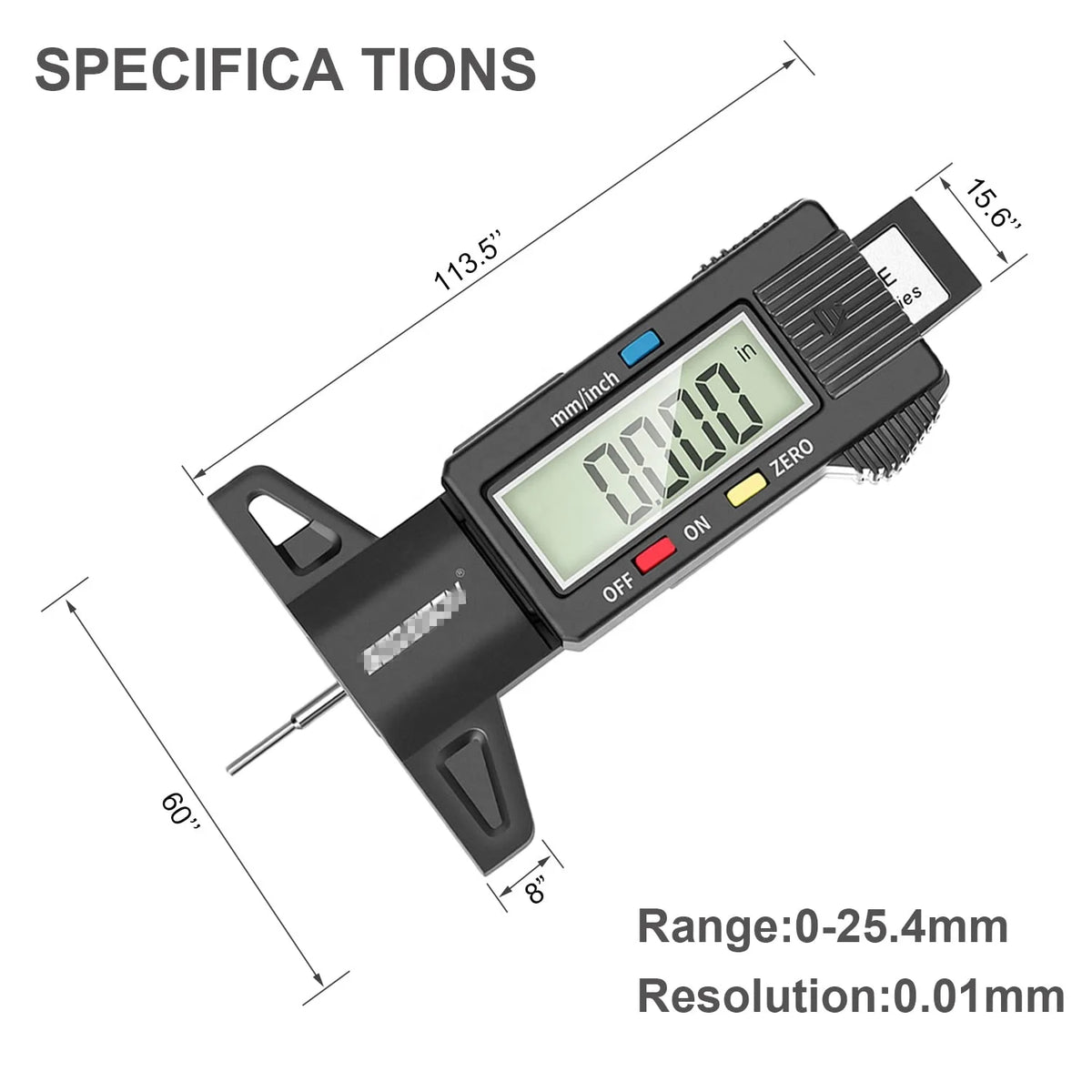 Black Digital Tire Tread Depth Gauge with Large LCD, 0-25.4 mm - image 3