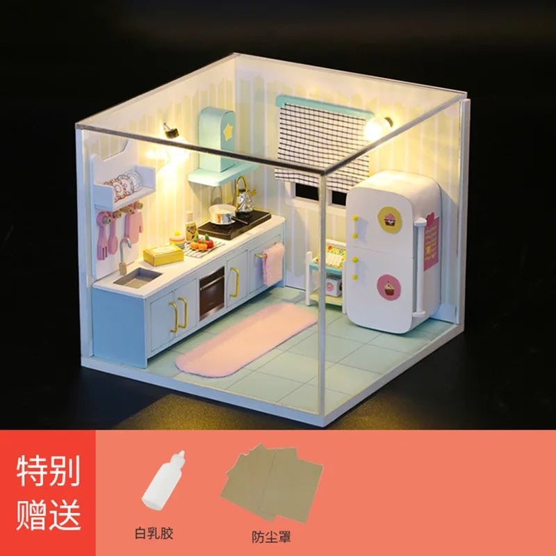 DIY Wooden Miniature Room Scene Kit with Furniture, 8 Designs