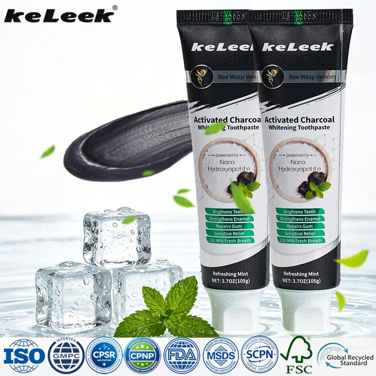 Activated Charcoal Nano-Hydroxyapatite Toothpaste, Mint, 105 g