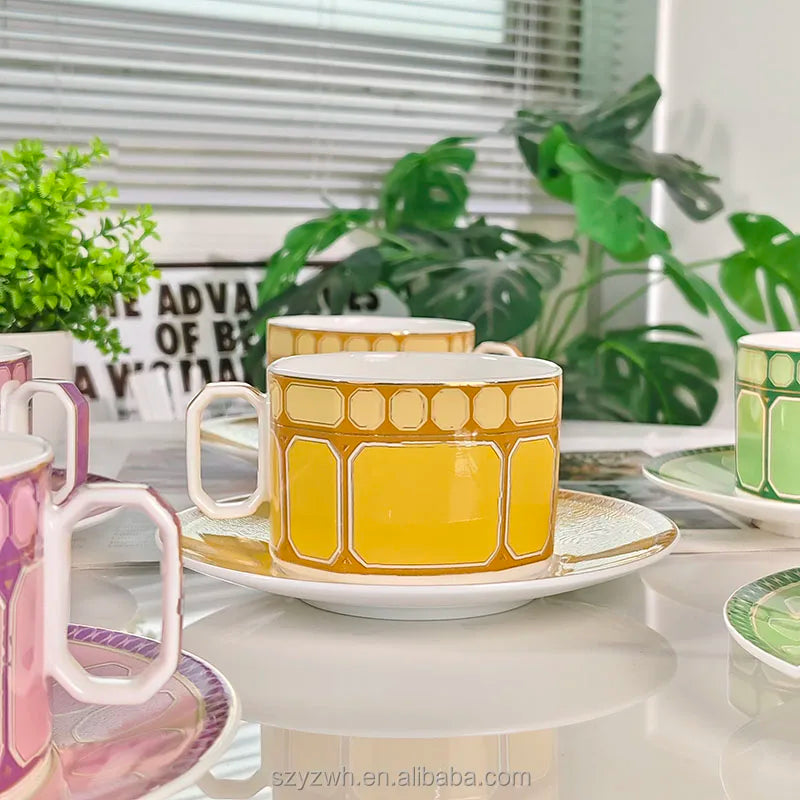 European Style Light Luxury Colored Coffee Cup Set for Home Banquets Dinners and Gift