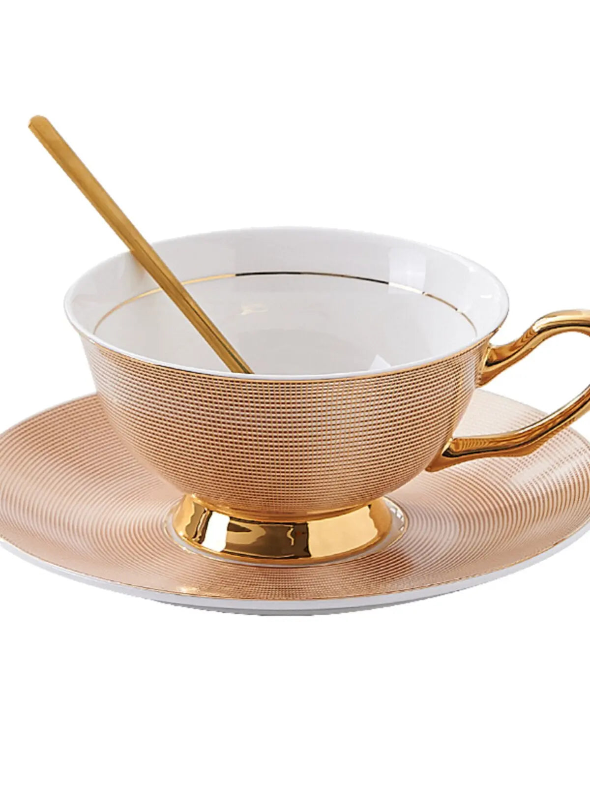 Nordic Striped Bone China Cup and Saucer Set with Golden Spoon - image 5