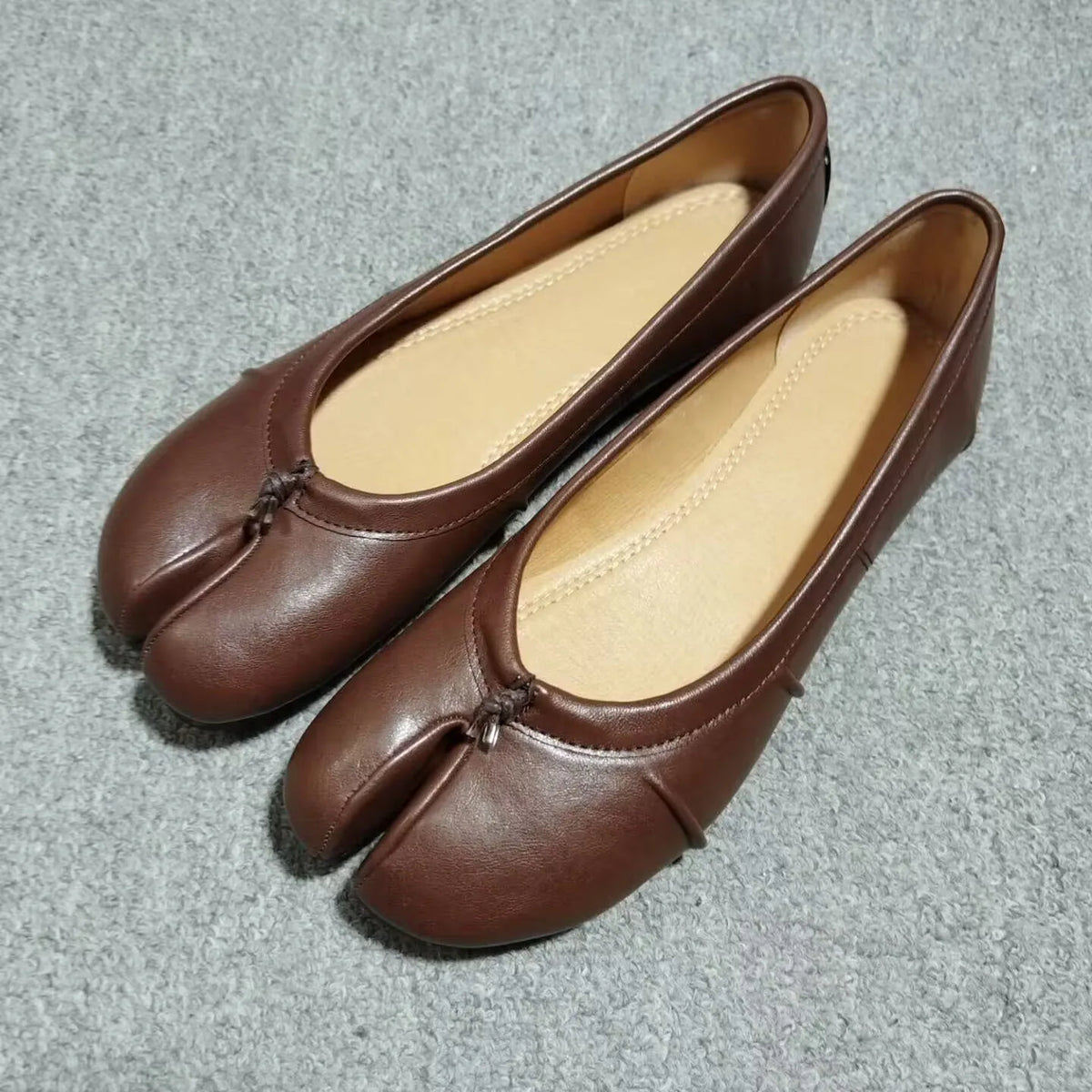 Microfiber Leather Split-Toe Ballet Flats, Non-Slip Sole, EU 35–41