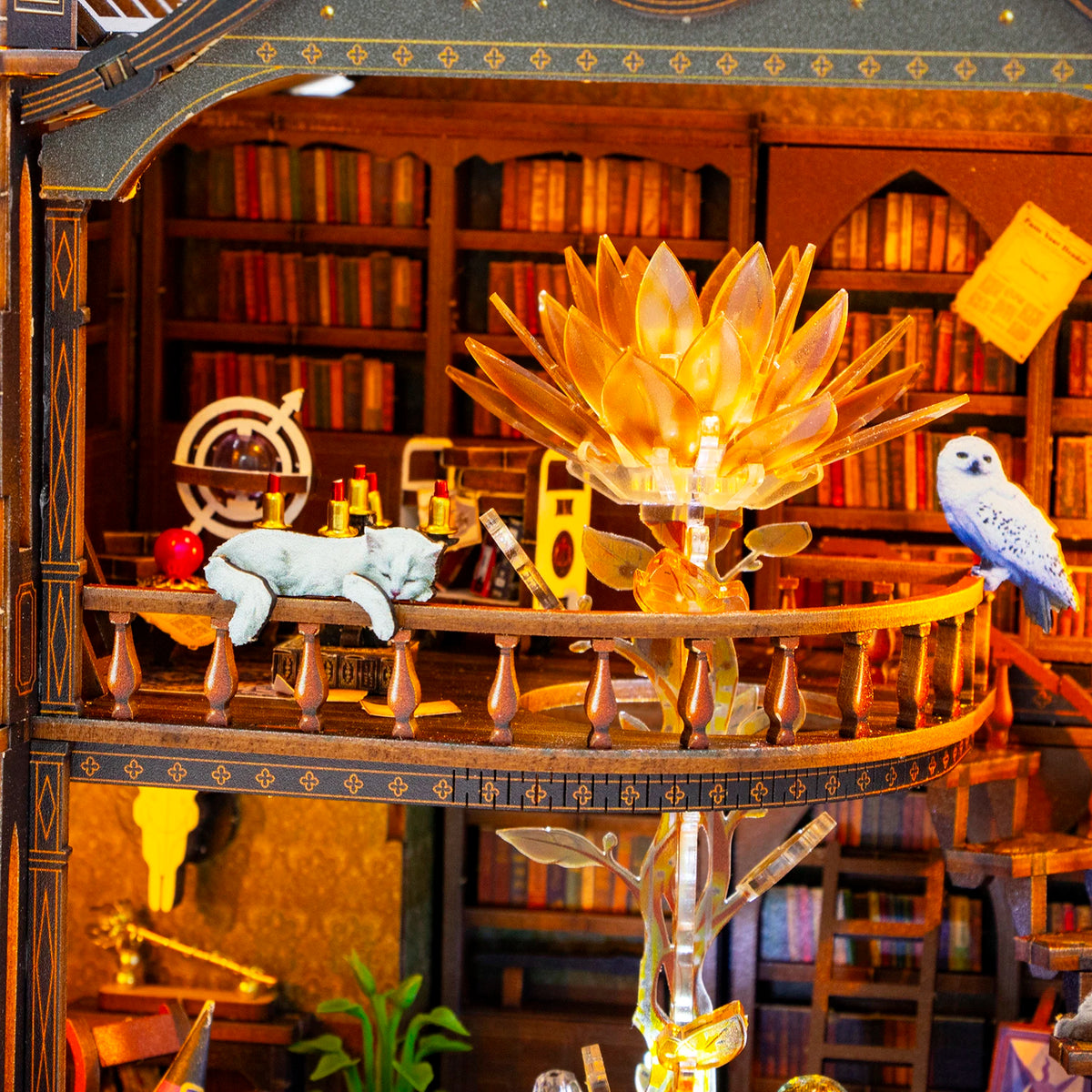 Eternal Bloom Library DIY Wooden Miniature Dollhouse Kit with Light - image 3