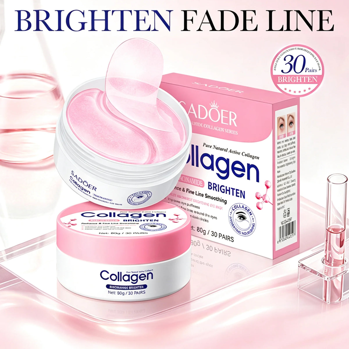 Collagen Niacinamide Brightening Eye Mask 30 Pairs Fade Dark Circles Anti-Wrinkle