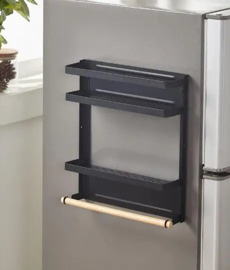 Metal Black Magnetic Fridge Spice Rack Organizer,Kitchen Refrigerator Storage Shelf