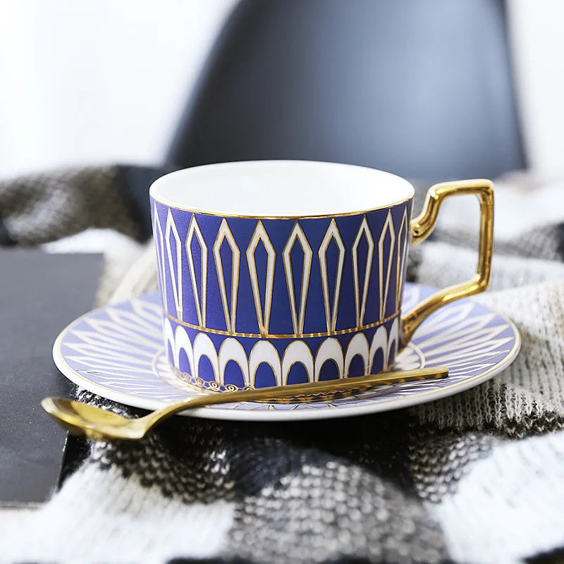 Gold Rim European Ceramic Coffee Cup and Saucer, 200 ml, Gift Box