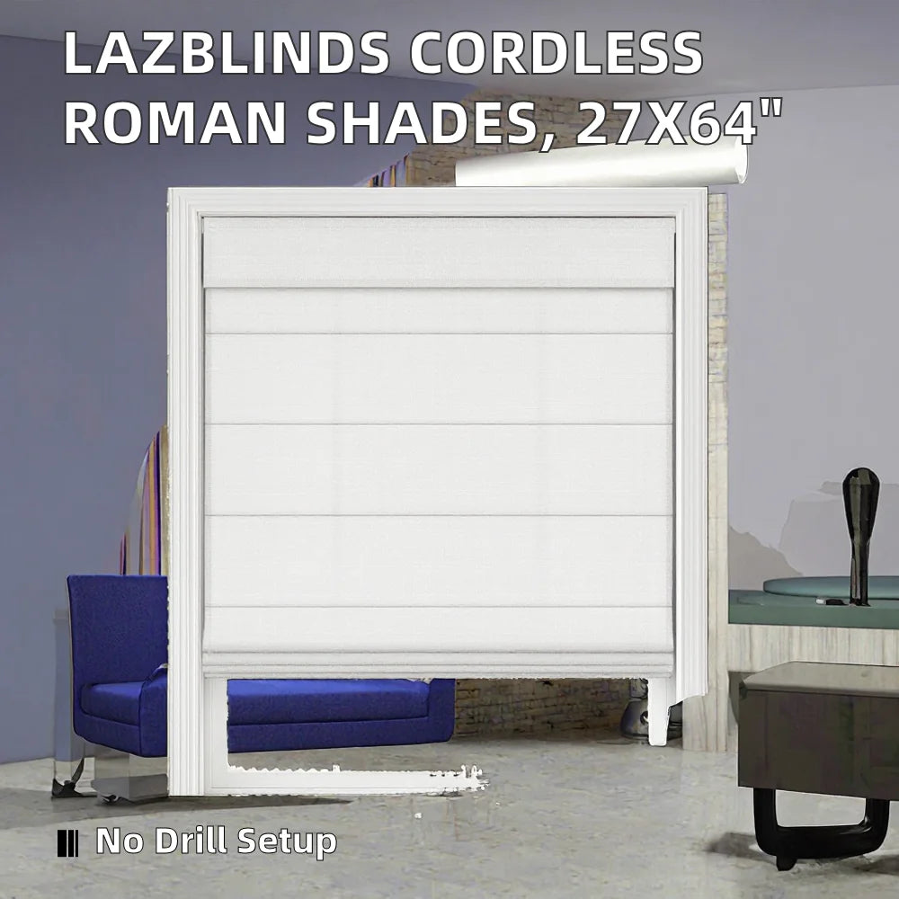 No-Drill Roman Shades, White Light Filtering Polyester, 27 x 64" - image 2