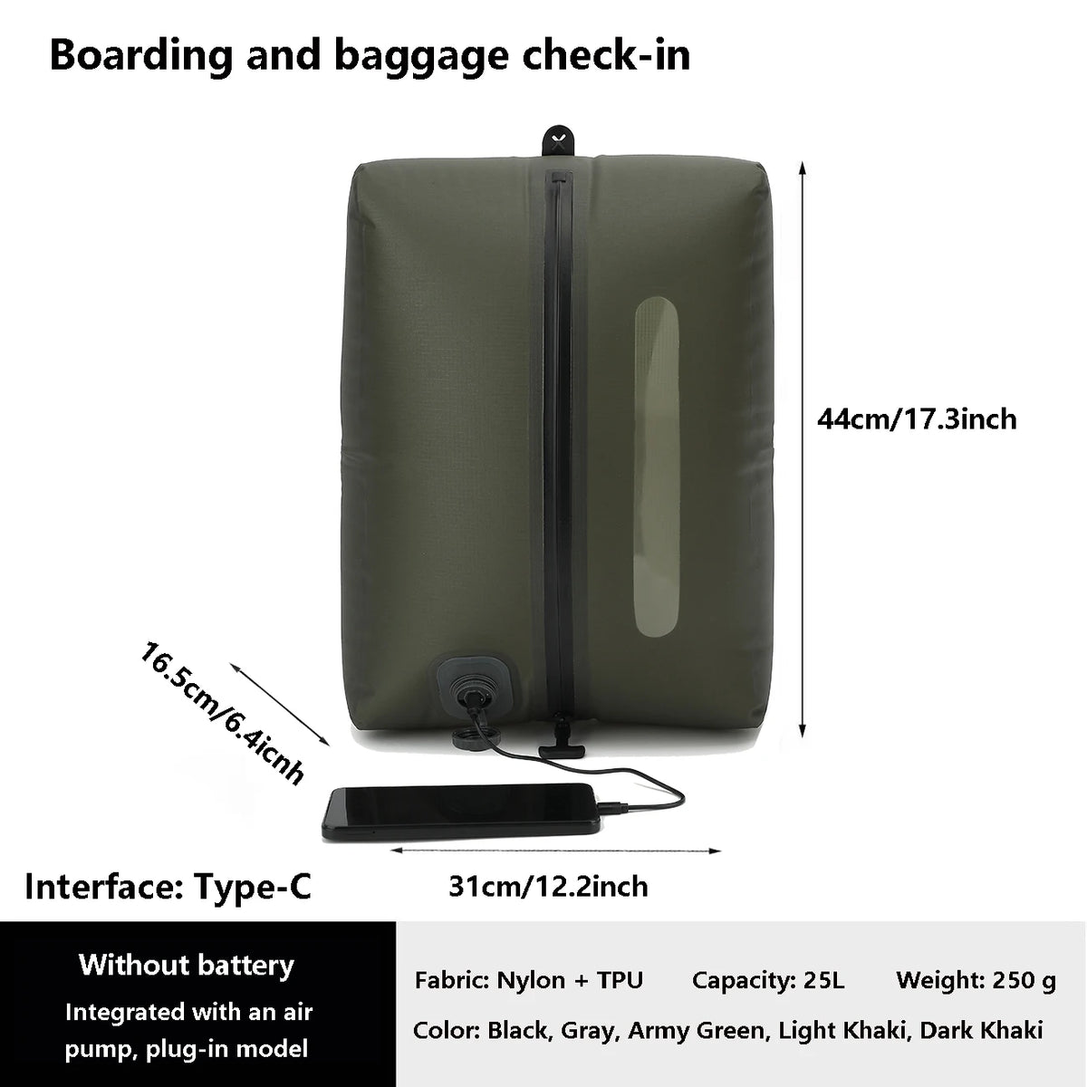 Airtight TPU Camping Compression Bag, Moisture-Proof, 25L